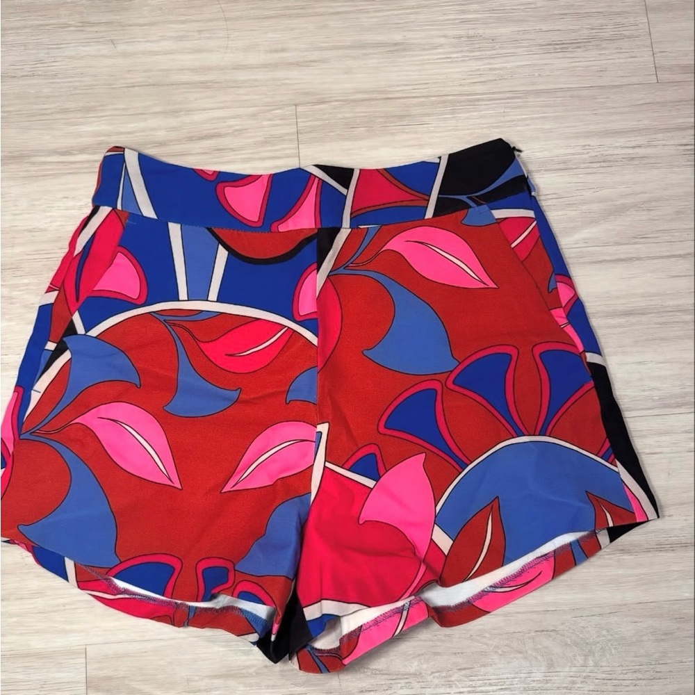 Zara Red and Blue Floral High Waist Shorts